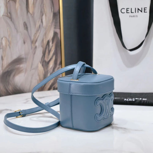 CELINE SQUARE BOX CROSSBODY BAG 11 AZURE BLUE CALFSKIN
