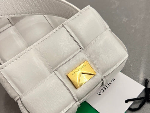 BOTTEGA VENETA MINI CASSETTE 12 IN WHITE LAMBSKIN