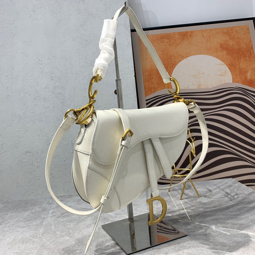 CD Saddle Bag Strap Warm Taupe Grained White Calfskin