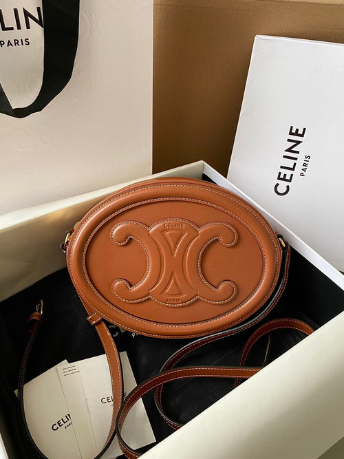 CELINE SMOOTH CALFSKIN 20 OVAL CINNAMON BROWN BAG