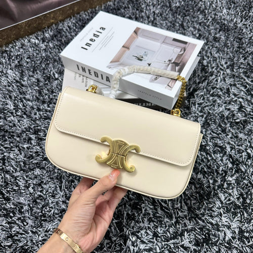 CELINE TRIPHOME 20 WHITE COWHIDE LEATHER CHAIN STRAP BAG