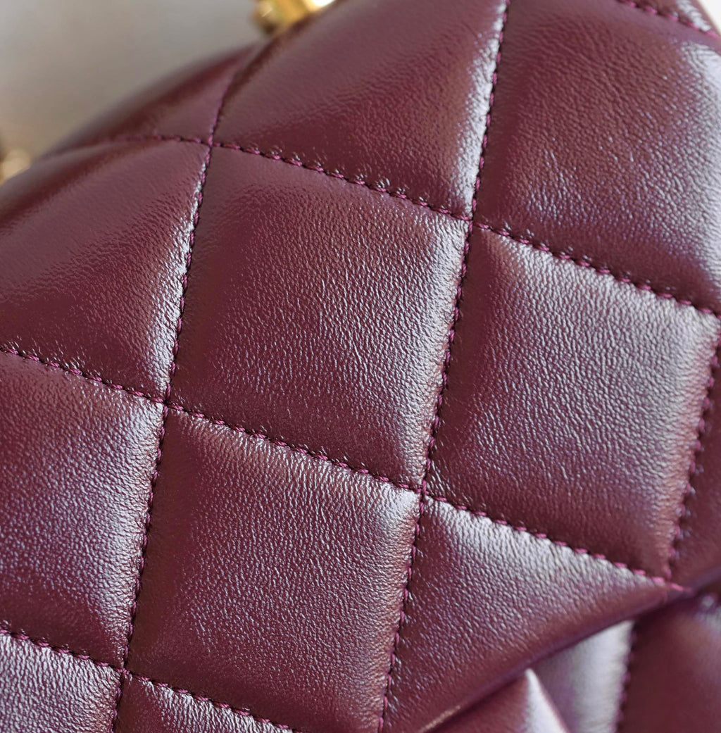 CHANEL 25S FLAP BAG 19 CM IN DARK RED LAMBSKIN WITH GOLD HARDWARE