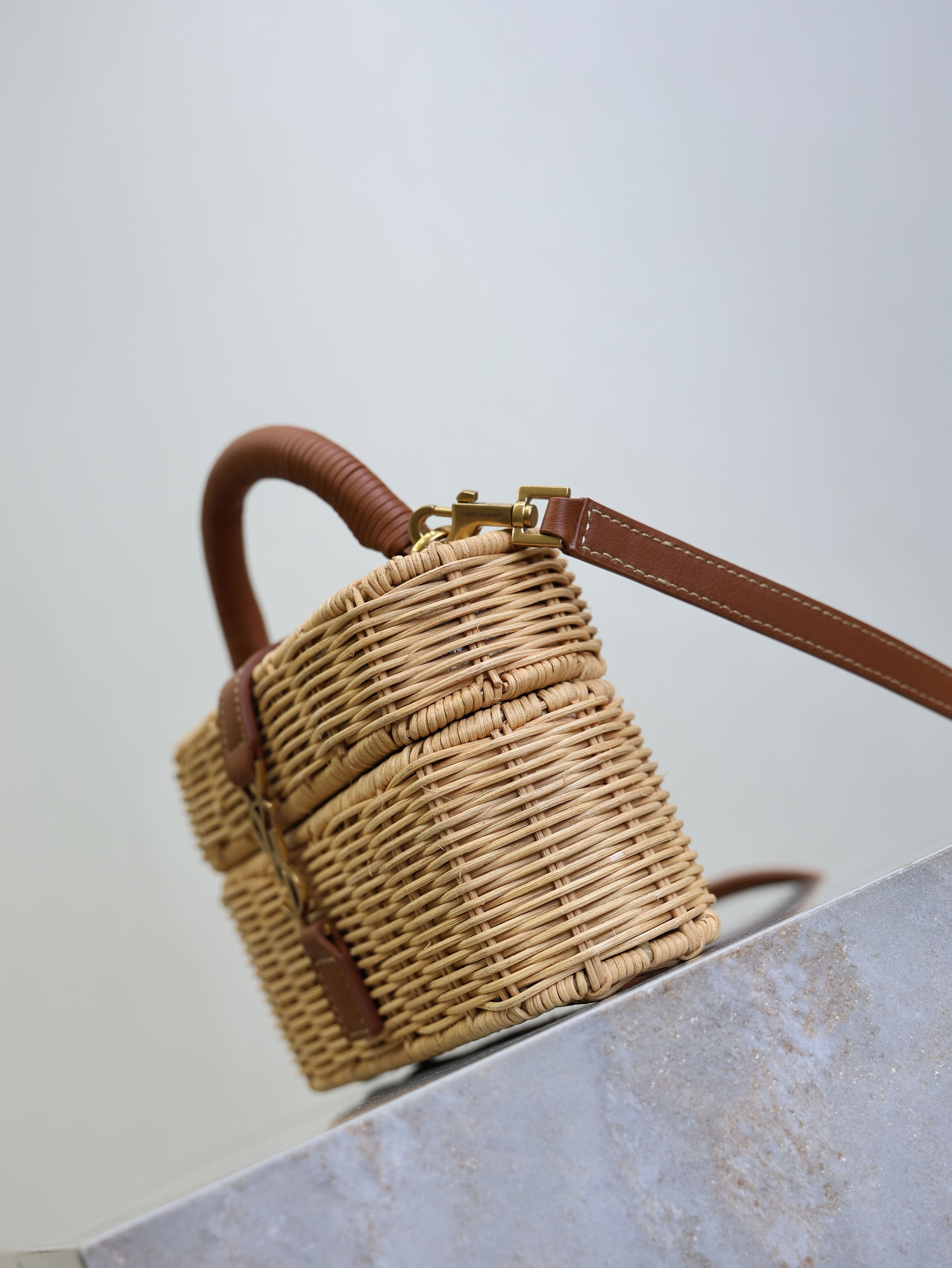 YSL 25S GABY MINI BAG 18 IN OSIER AND BROWN CALFSKIN GOLD HARDWARE