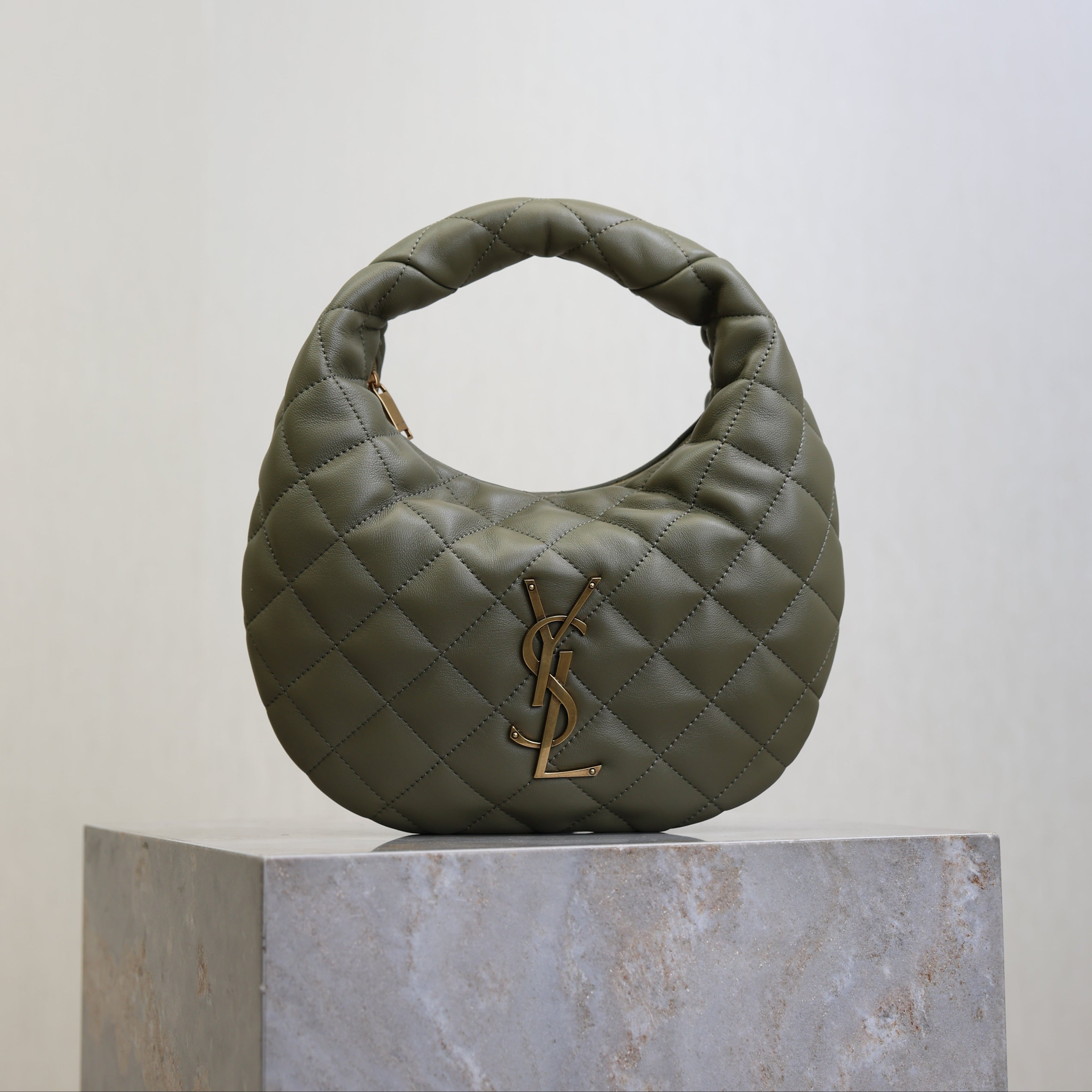 YSL 25S ICARE BABY 17 IN DARK OLIVE QUILTED CALFSKIN GOLD HARDWARE