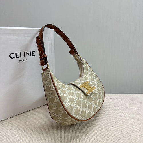 CELINE MEDIUM AVA BAG 23 IN BEIGE TRIOMPHE CANVAS GOLD LOGO