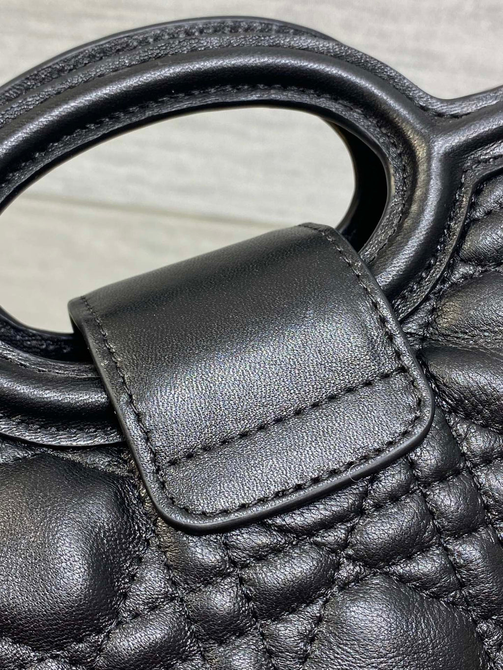 DIOR 25S JOLIE TOP HANDLE MINI BAG 18 IN BLACK CALFSKIN GOLD HARDWRE