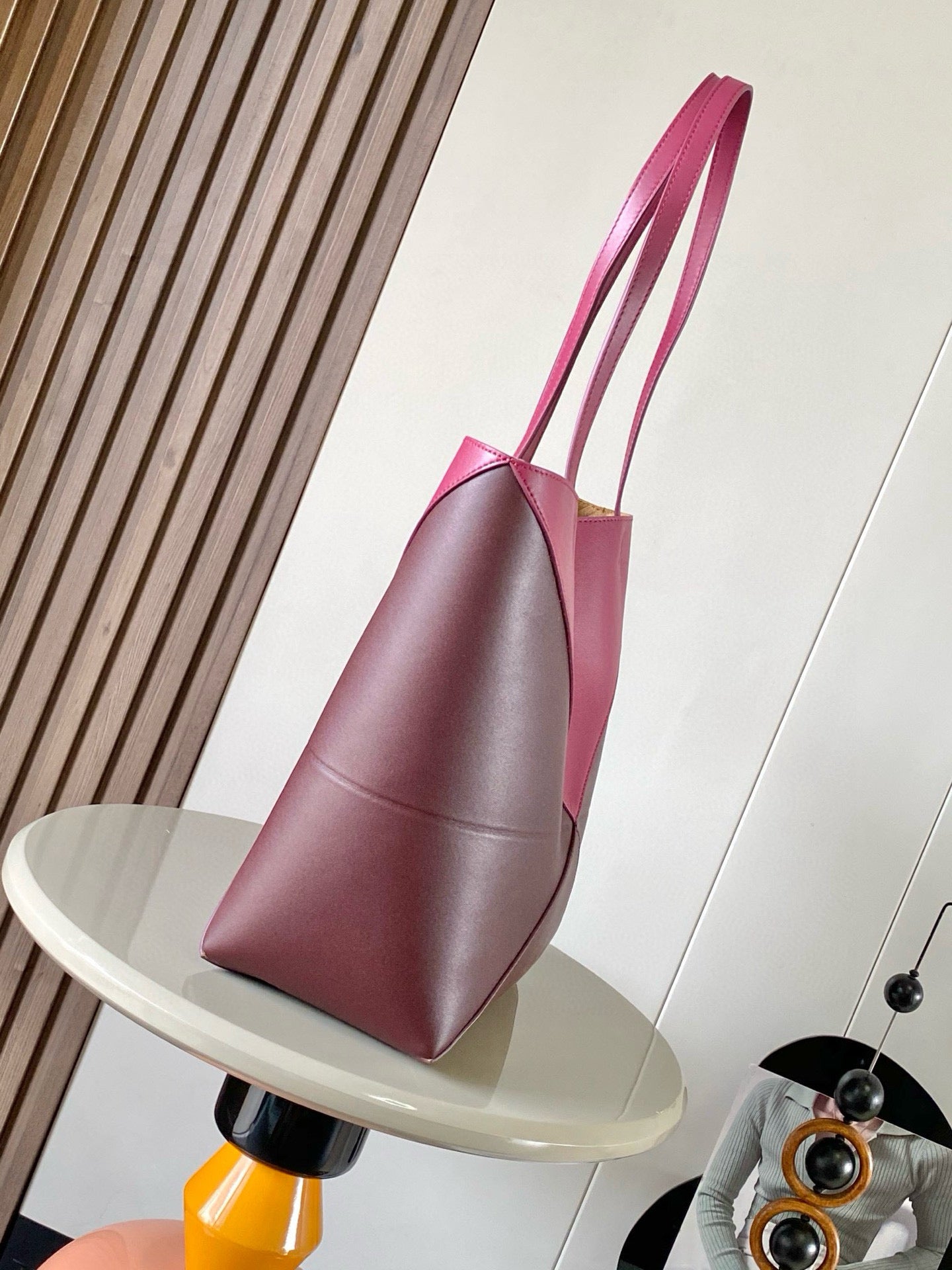 LOEWE 25S PUZZLE FOLD BAG 31 IN BURGUNDY SHINY CALFSKIN