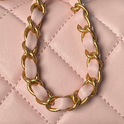 CHANEL 25S FLAP BAG 21 CM IN LIGHT PINK LAMBSKIN WITH TOP HANDLE