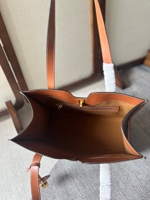 CELINE CABAS 37 IN BLACK TRIOMPHE CANVAS AND BRONZE BROWN CALFSKIN TRIM GOLD LOCK