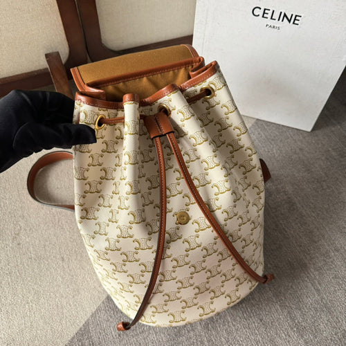 CELINE MEDIUM FOLCO BACKPACK 32 IN WHITE TRIOMPHE CANVAS