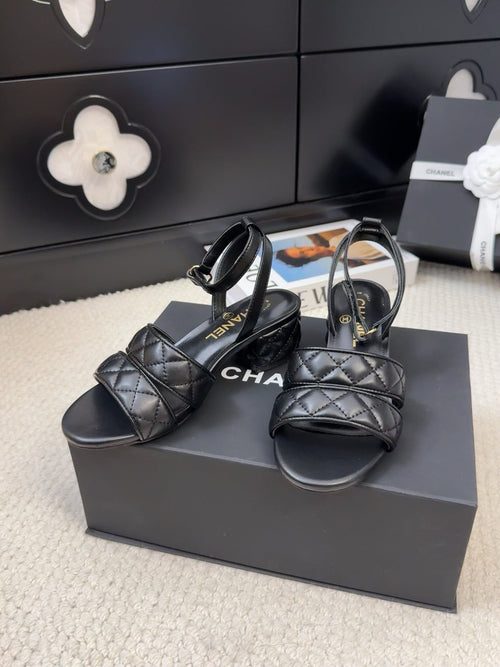 CHANEL 25C Sandal 45mm Open Heel Black Lambskin 233491